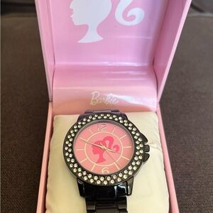 🆕 Barbie Pink and Black Crystal Accent Watch